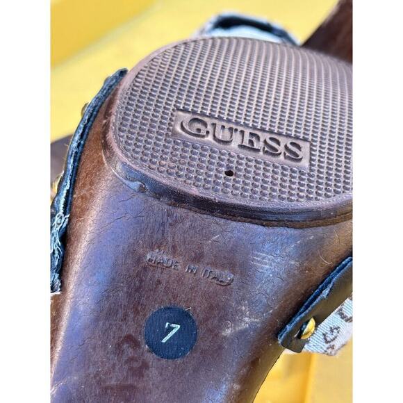 Guess Women's Tan Brown Logo Printed Platforms High Heels Size 7 Y2K 2000s - Picture 7 of 8